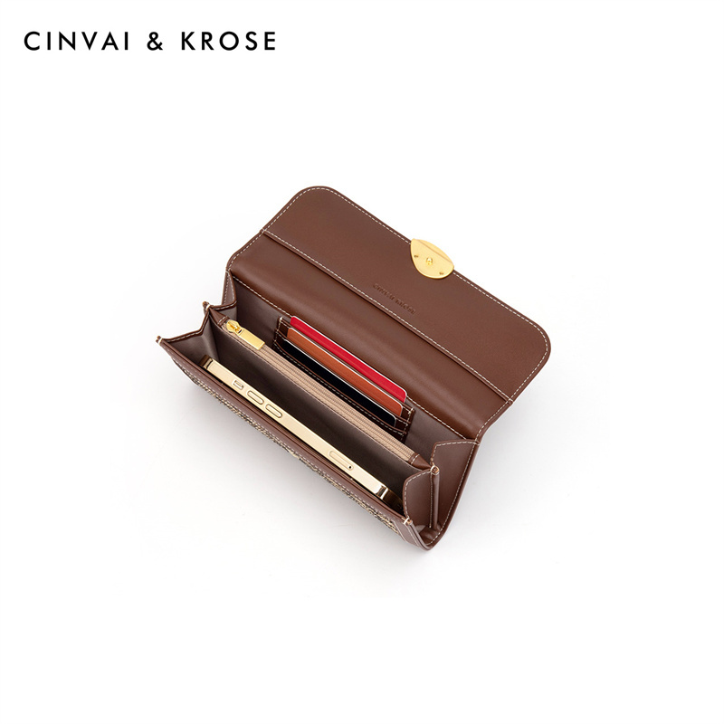 CinvaiKrose 钱包女短款新款零钱包卡包迷你女钱夹长款钱包K6378·棕色长款