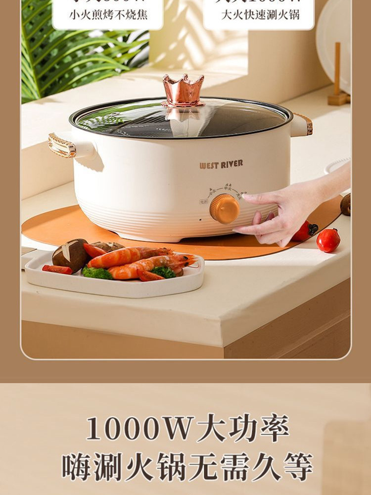 家用电火锅多功能料理电热锅24CM加厚送蒸笼