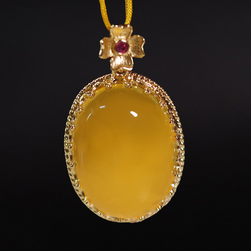 曼丽翠精选s925银镶蜜蜡吊坠四款可选·椭圆形