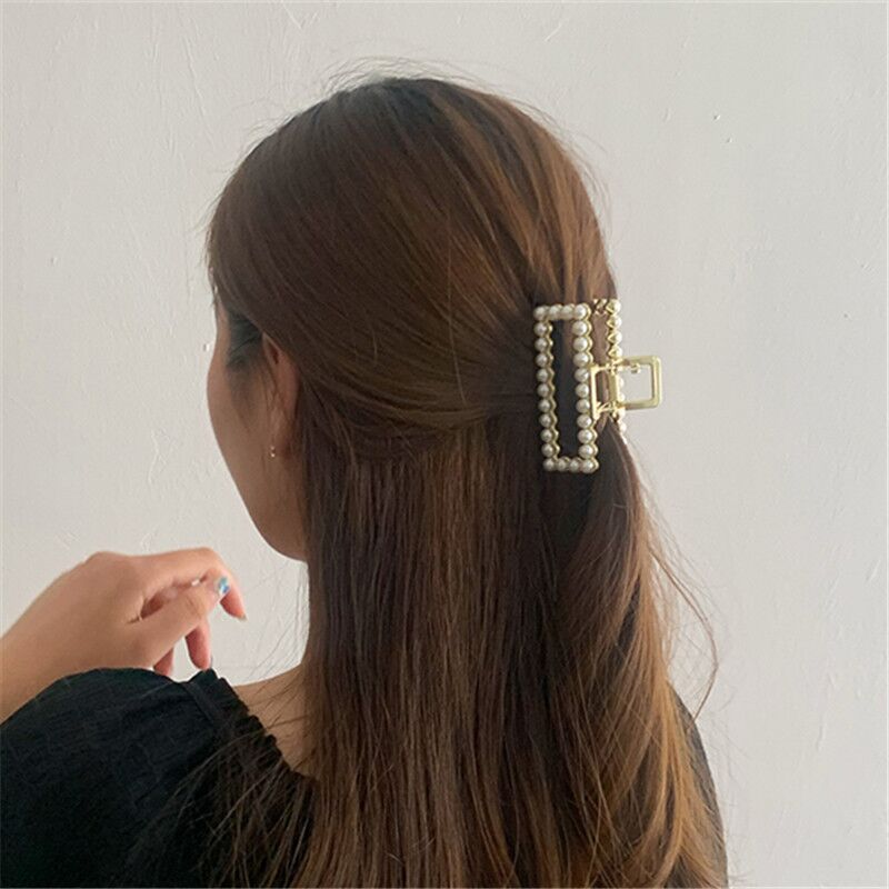【2件装】INS风 大号珍珠款发卡·亚金中号月牙+大号长方形-珍珠发夹
