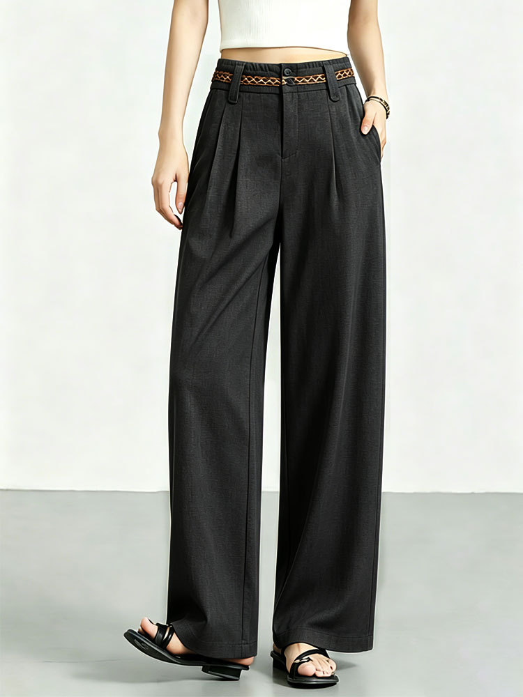 复古装饰高腰垂感休闲裤8838#·象牙白