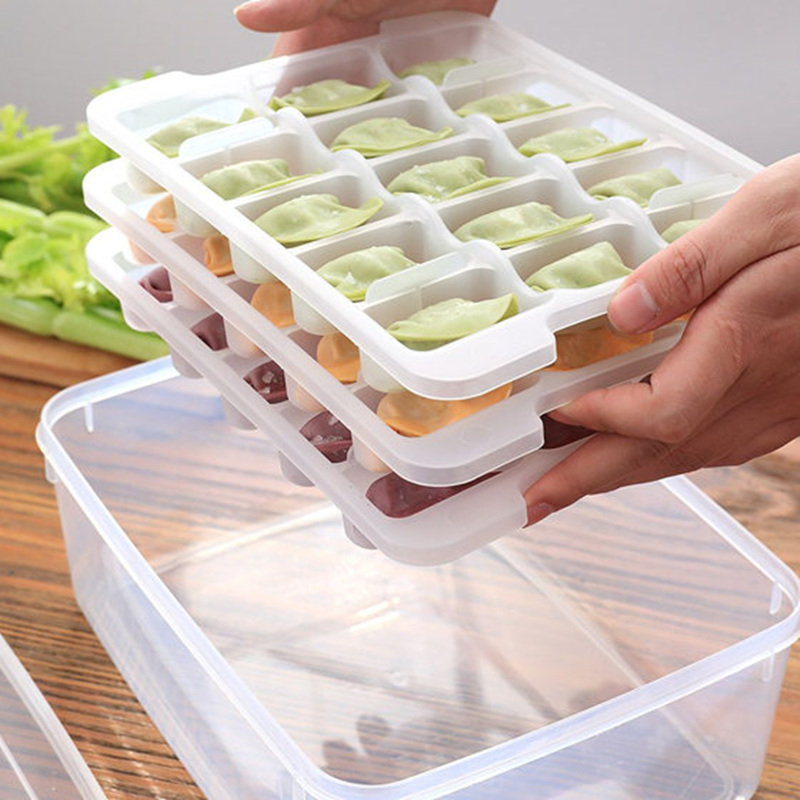 [JM]三层分格饺子馄炖冰箱保鲜收纳盒