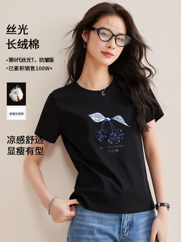 【80支丝光棉】修娴柔滑凉感珠片绣花T恤W110·白色