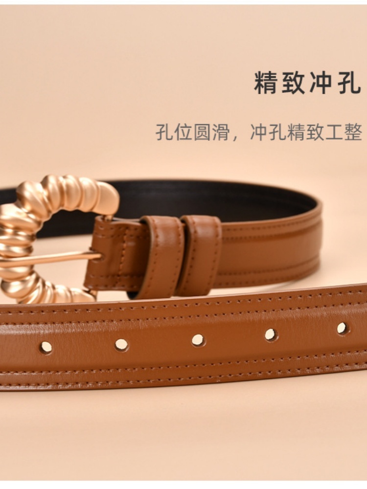 杜鹃鸟不规则字母扣真皮腰带30164·新咖啡