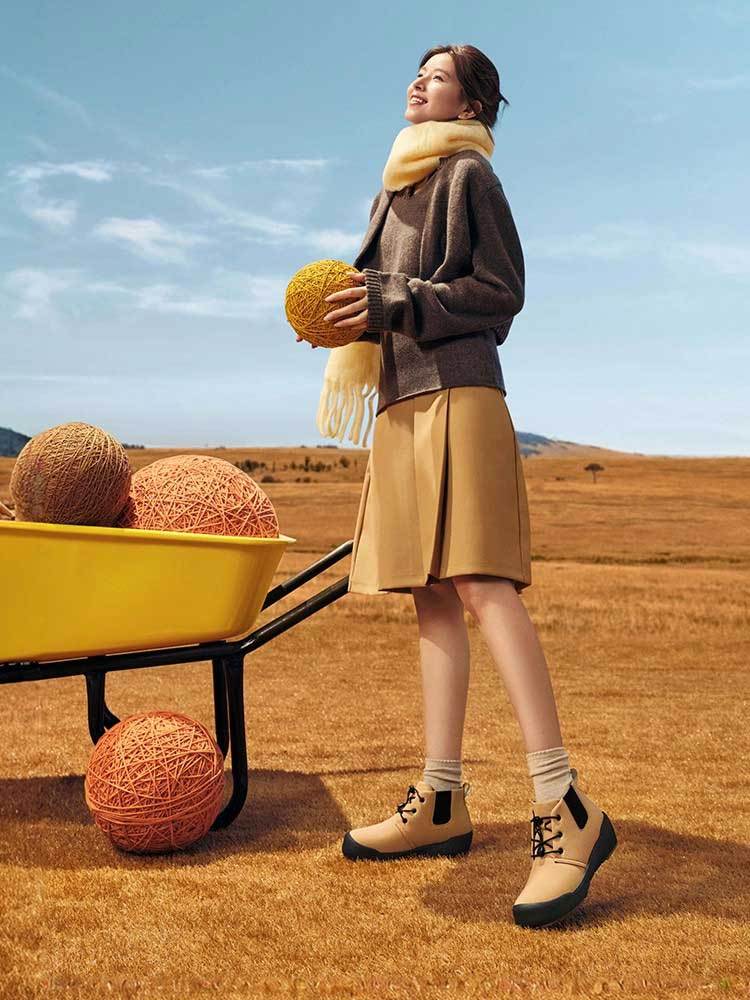 日本品牌Pansy一脚蹬饼干底女士休闲靴·黄色