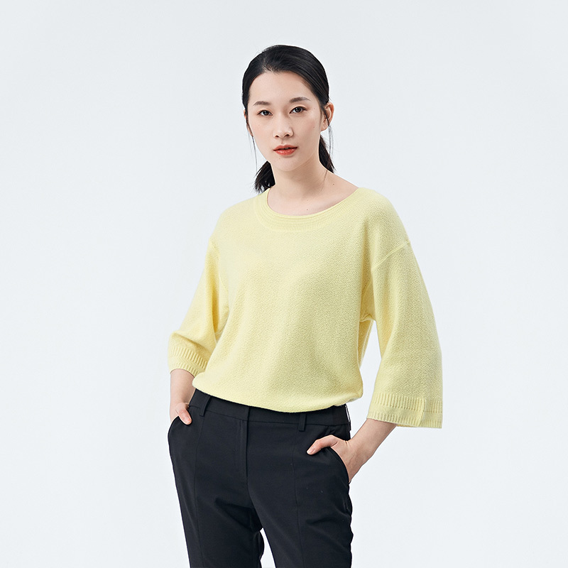 [质数PN]女圆领羊绒针织衫·黄色