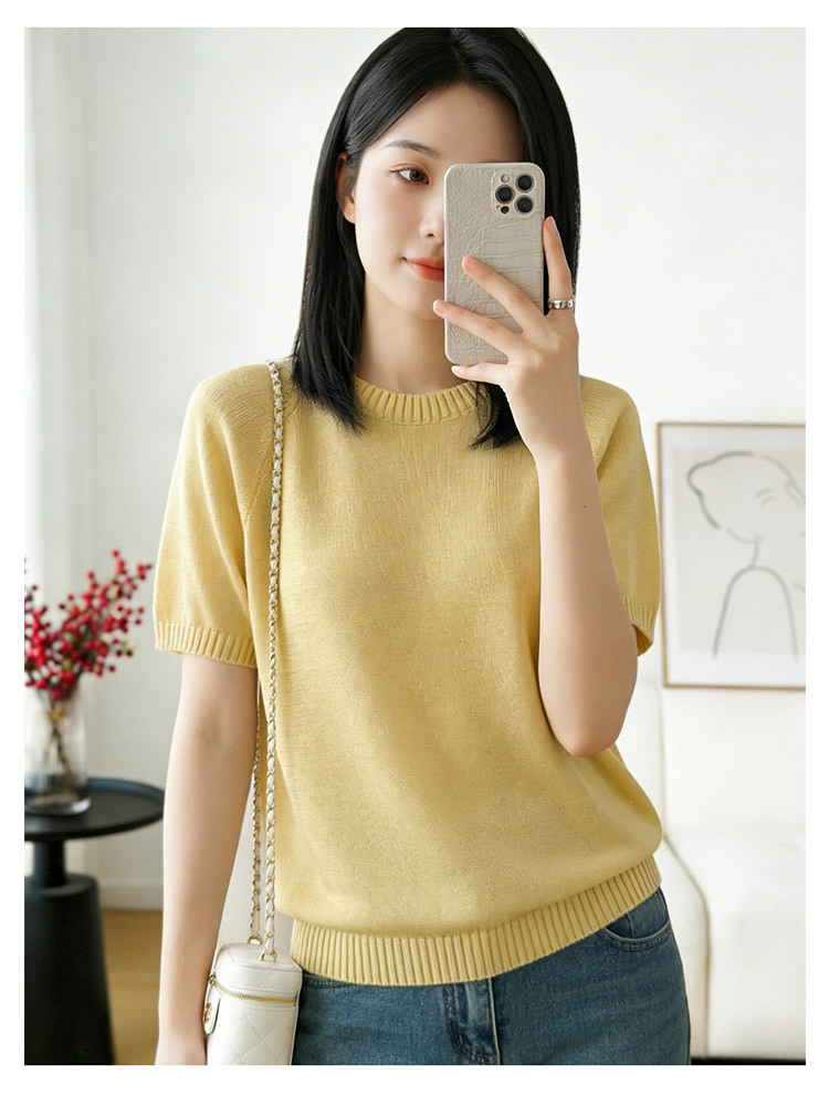 新款圆领冰丝透气宽松减龄百搭针织短袖·红色