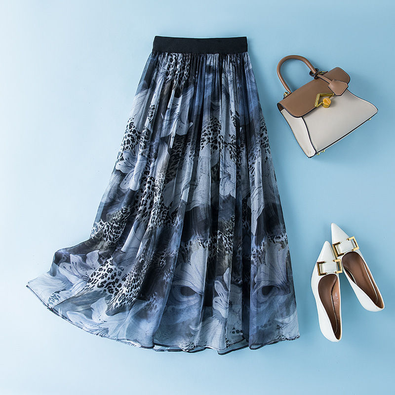 爆款福利回馈 时尚桑蚕丝印花半裙集合-·百合花