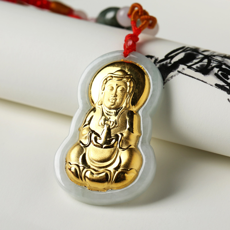 曼丽翠金镶玉翡翠吊坠如意坐莲观音