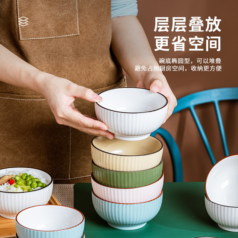 6个装CCKO家用陶瓷饭碗早餐碗高颜值的米饭碗具套装·4.5寸饭碗（典雅白）
