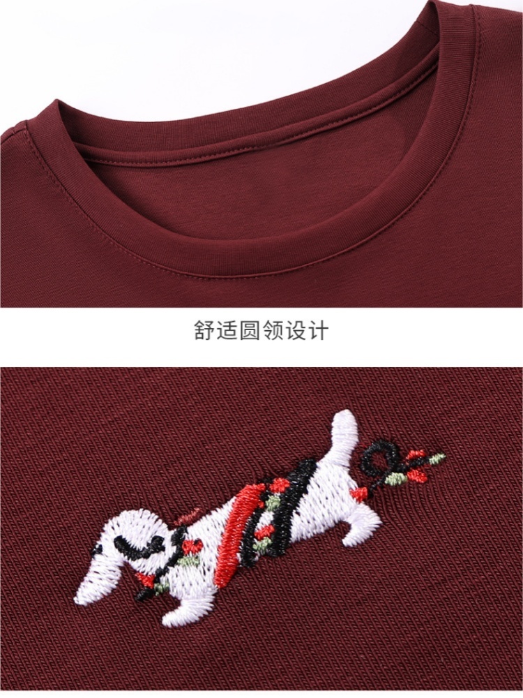 【92精梳棉】轩凌子休闲刺绣圆领T恤S82510046·安可拉红