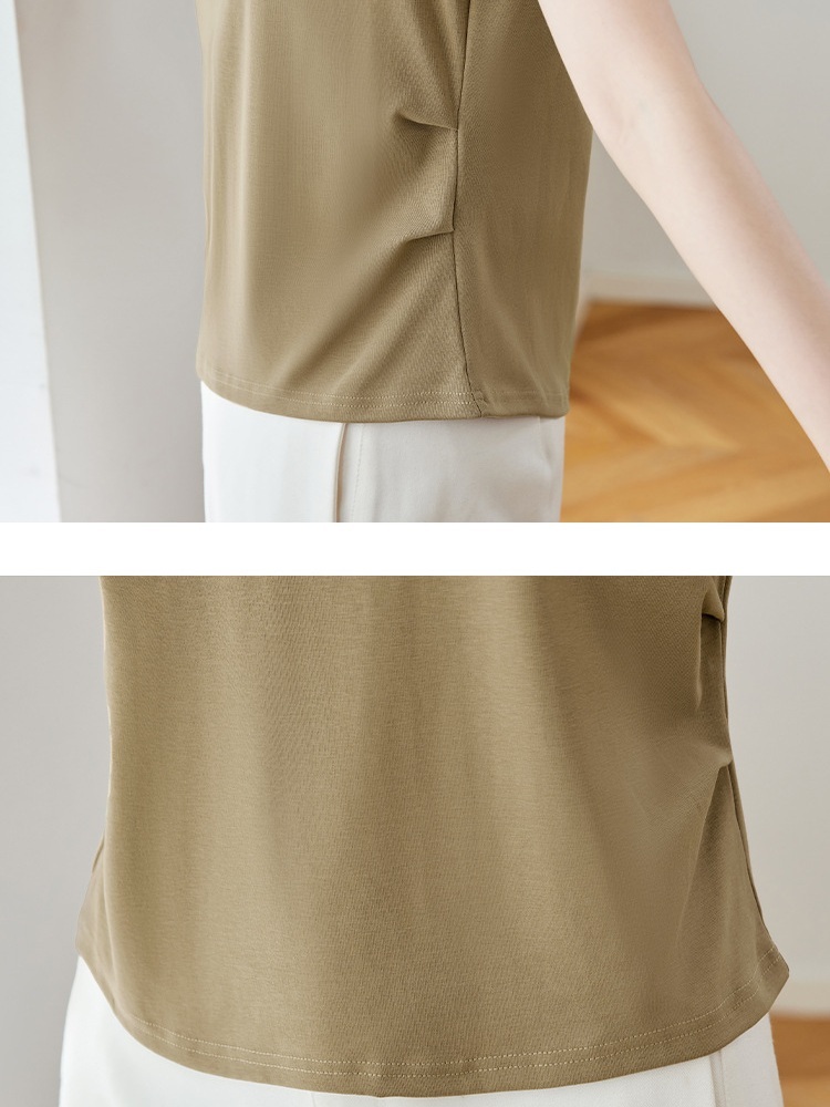 【92精梳棉】轩凌子收腰卷边袖口短袖T恤XS82520210·奶杏色