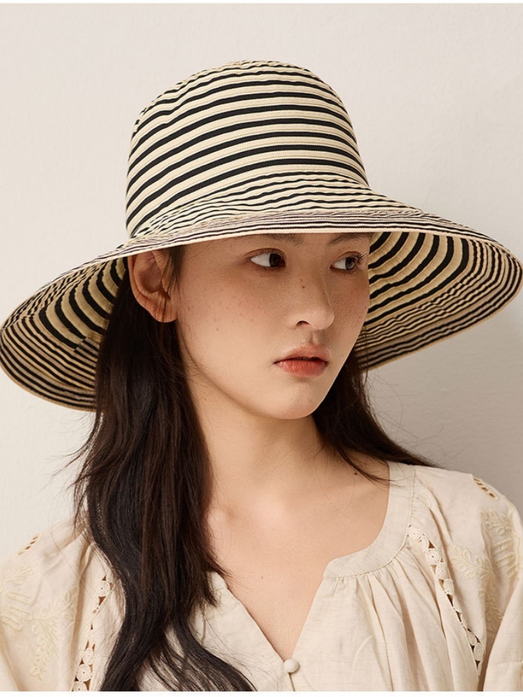 玖策大檐条纹渔夫帽A4-2-4-M6169·黑色