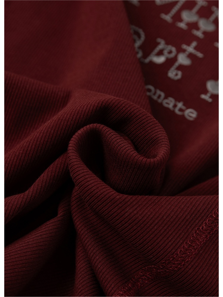 【莫代尔棉】凯诗帕撞色字母刺绣T恤6434·酒红