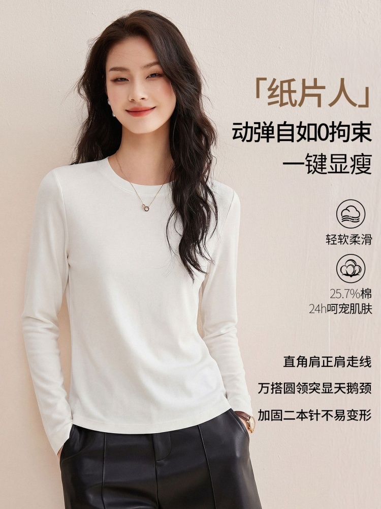 【慕斯精纺羊毛】修娴轻薄圆领T恤W16·摩卡色