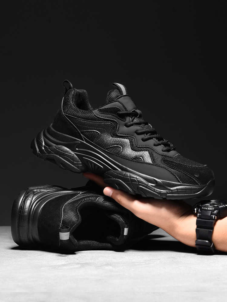 男士软底老爹鞋加绒保暖休闲时尚运动鞋WK-10063/10062/10061·黑色网面
