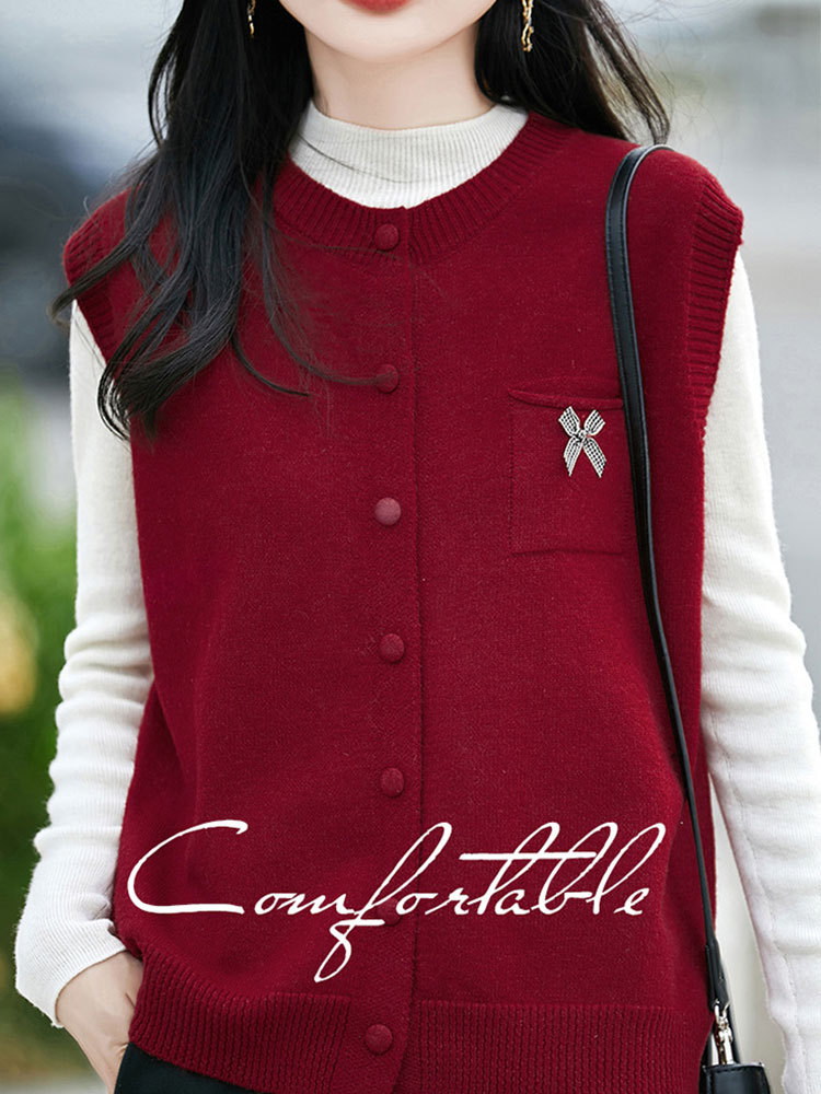 精纺羊毛圆领开扣叠穿百搭马甲背心·浅灰色