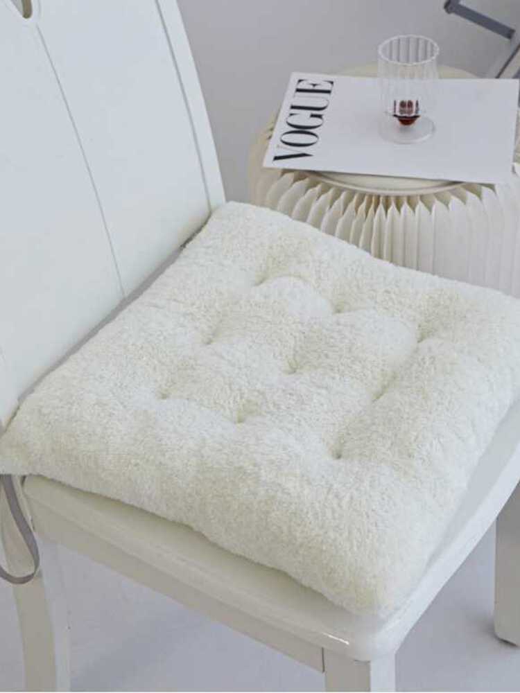 4个纯色沙发毛绒坐垫椅子加厚软垫子40*40*7cm·米白