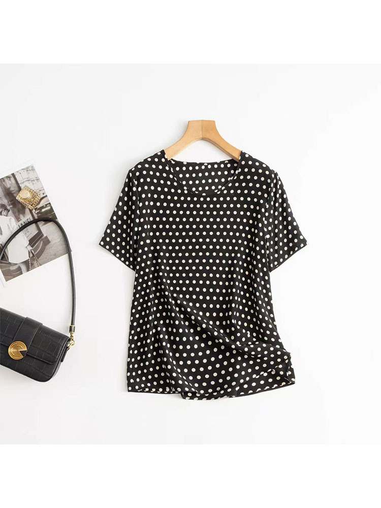 【100桑蚕丝】波点圆领百搭上衣