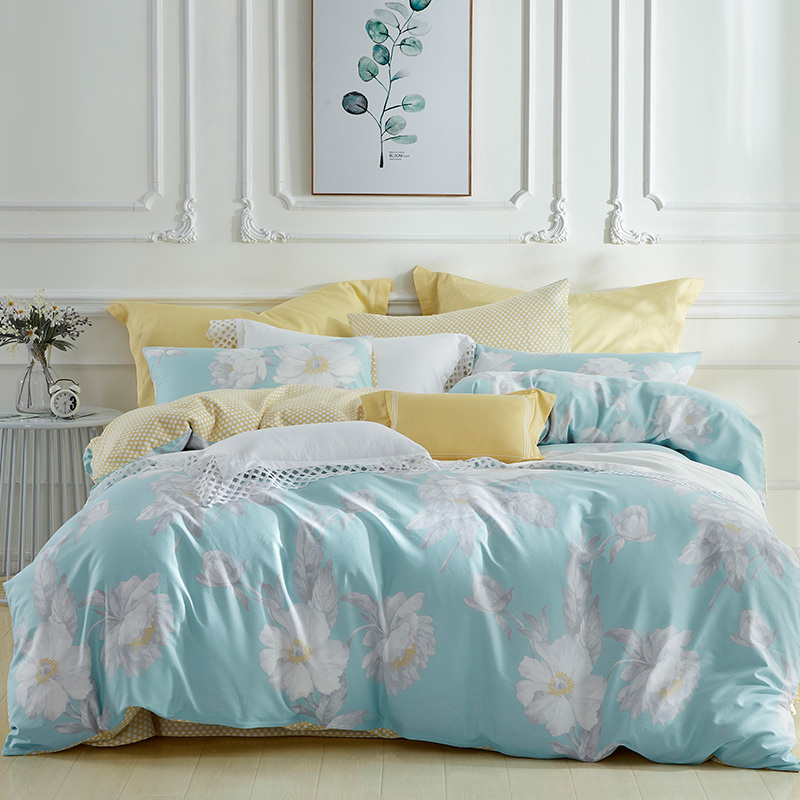 梦洁(MENDALE)家纺40支全棉四件套纯棉被套床单套件简约床上用品多款花色·黎朵