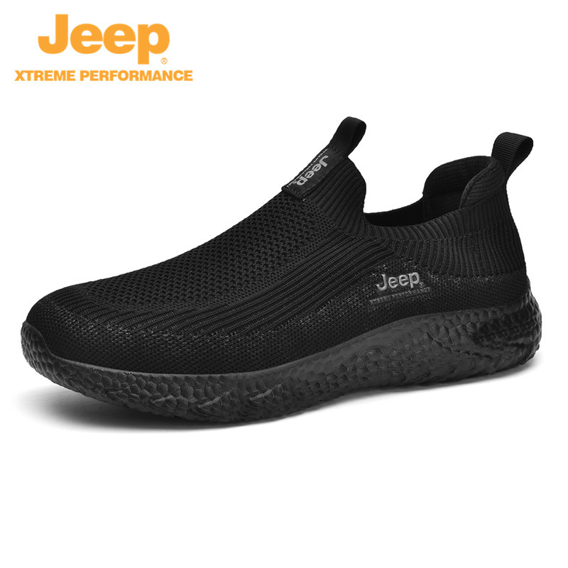 jeep一脚蹬男鞋夏季网面轻便软底休闲运动鞋脚中年P311292659·黑色