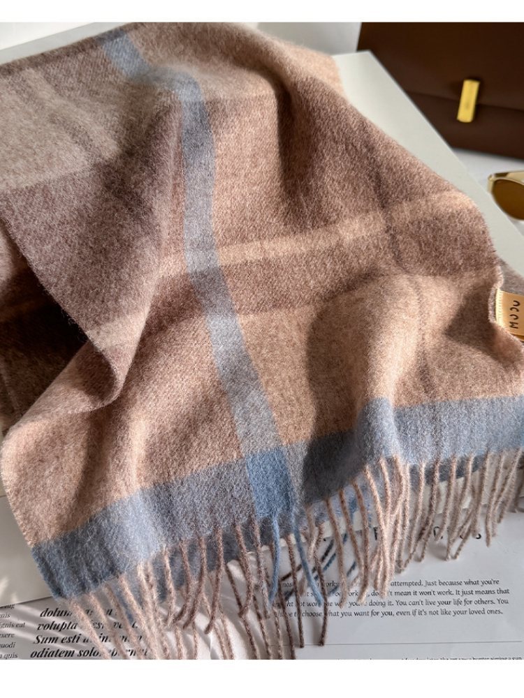 【100羊毛】普春男女士通用格子围巾YM-082·21深红格