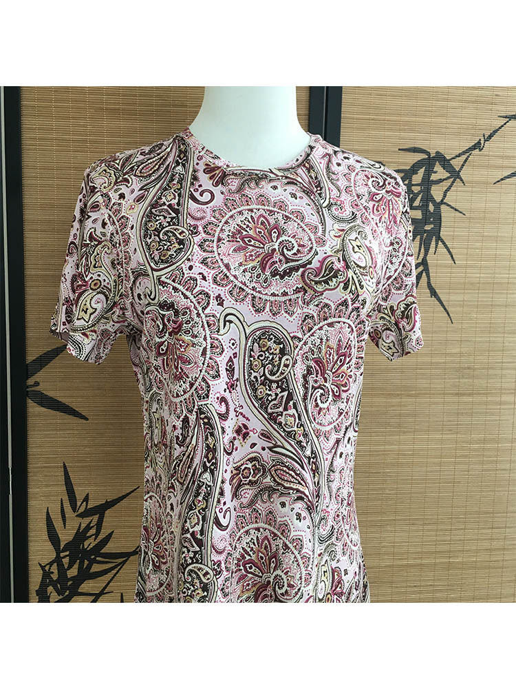亏清 超软【100桑蚕丝针织】腰果花短袖上衣·粉色