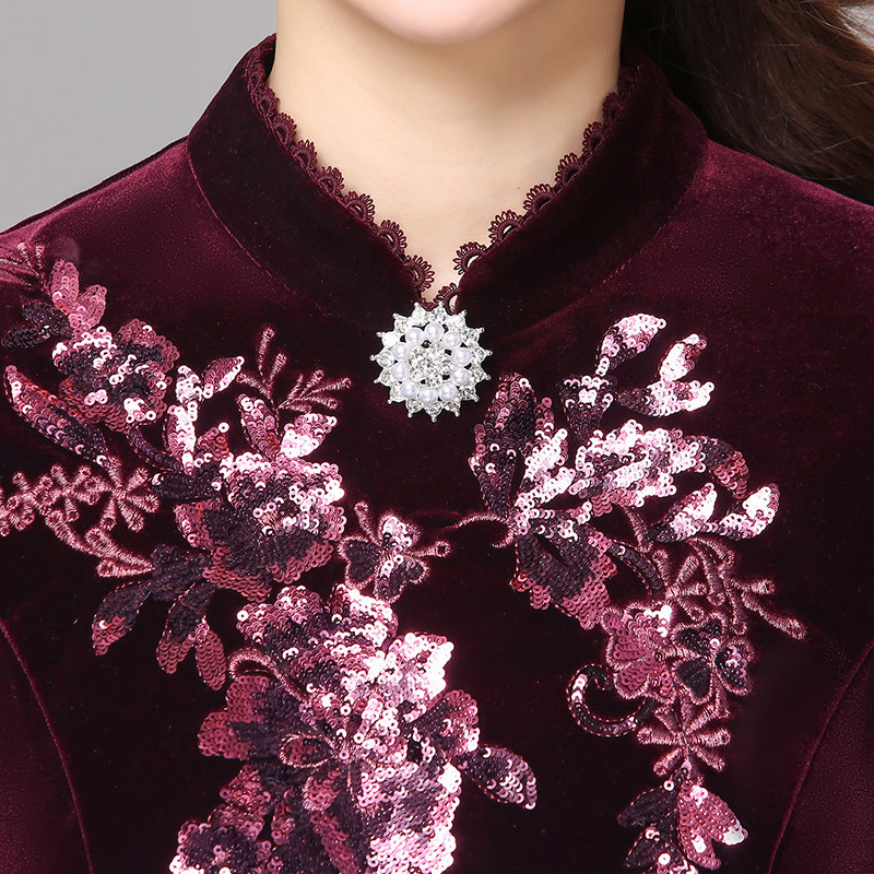 巴莉蔲优雅大裙摆丝绒连衣裙·紫红色