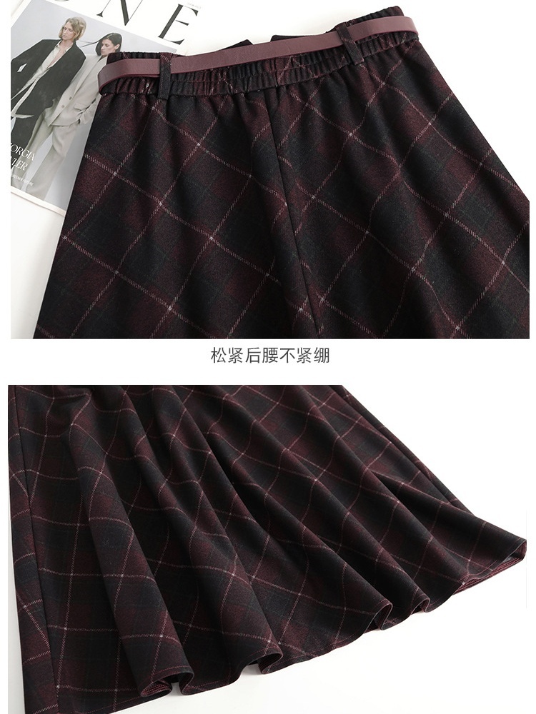 梦卓旋毛呢大格后松紧腰半裙KYL016·咖格