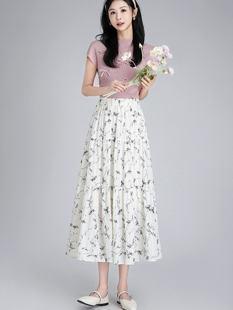 梦卓旋松紧腰雪纺印花半身裙XBMY-A682·白色