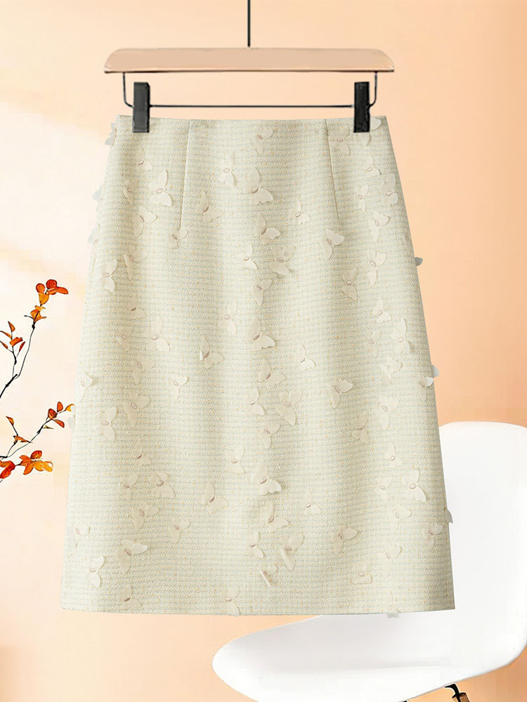 丁摩 提花半身裙女春夏新款高腰显瘦A字裙百搭半裙子 6ZF-7169·杏色