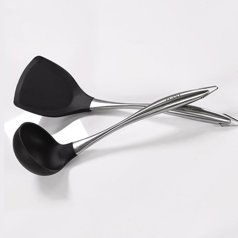 钻技（ZUANJ）不粘锅长柄硅胶铲硅胶勺两件套·黑色 