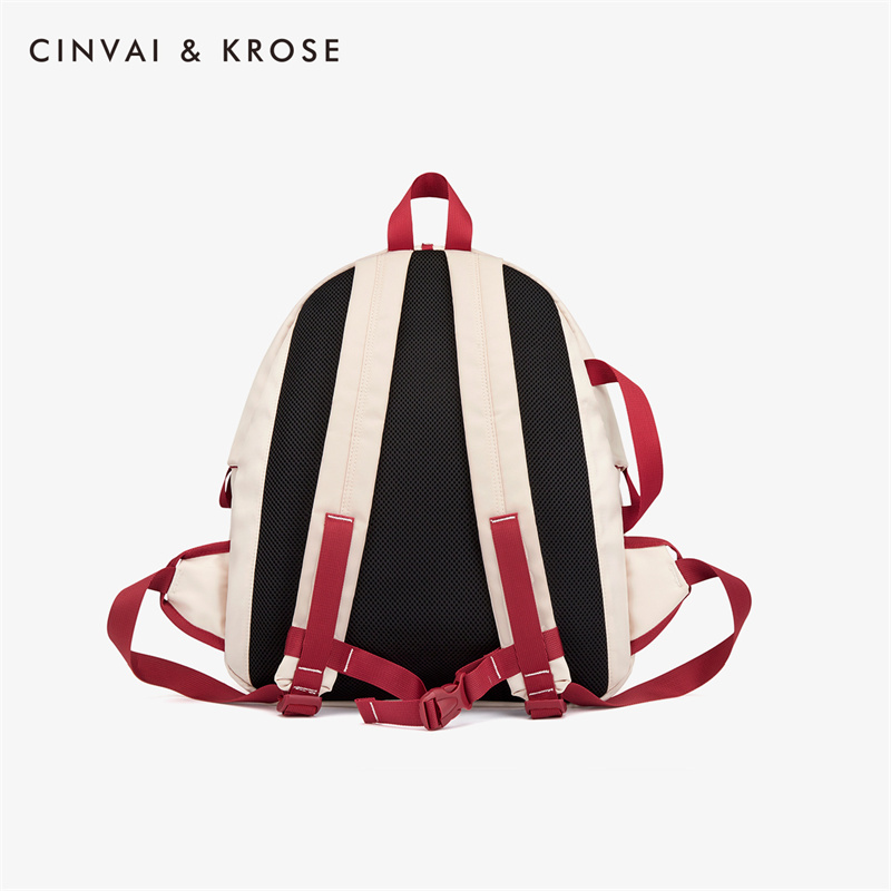 CinvaiKrose 双肩包女学生书包电脑包大容量运动旅行背包女包S6222·意式奶红