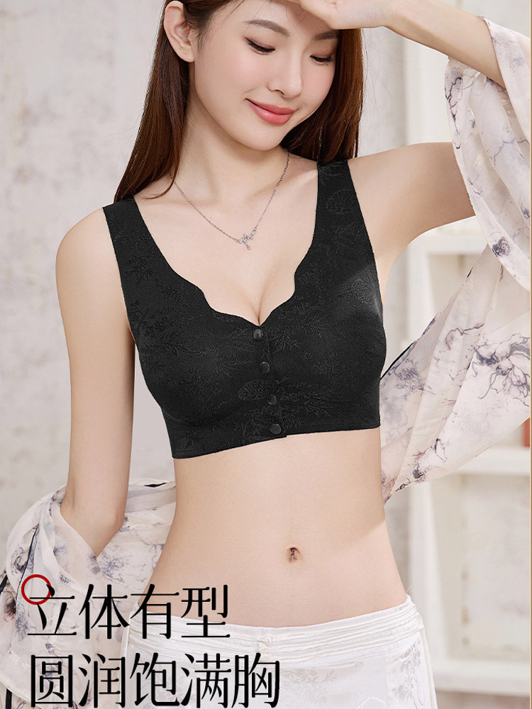 【2件组/新款特价】典雅国风浮雕提花开扣轻薄聚拢内衣·绿色+紫色