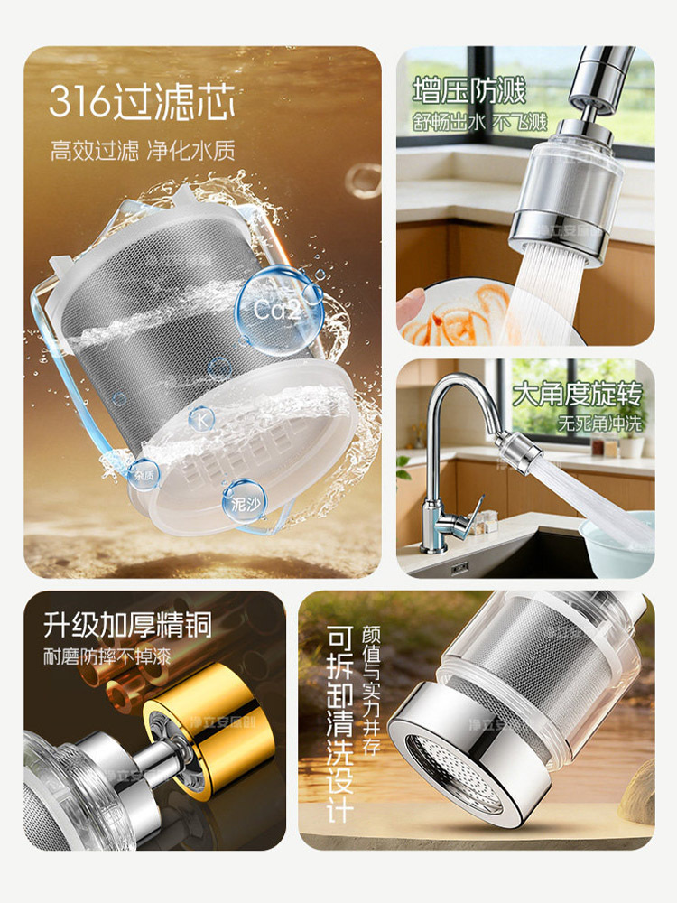2026新款防溅神器房水龙头过滤器嘴自来水免换滤芯·枪灰色