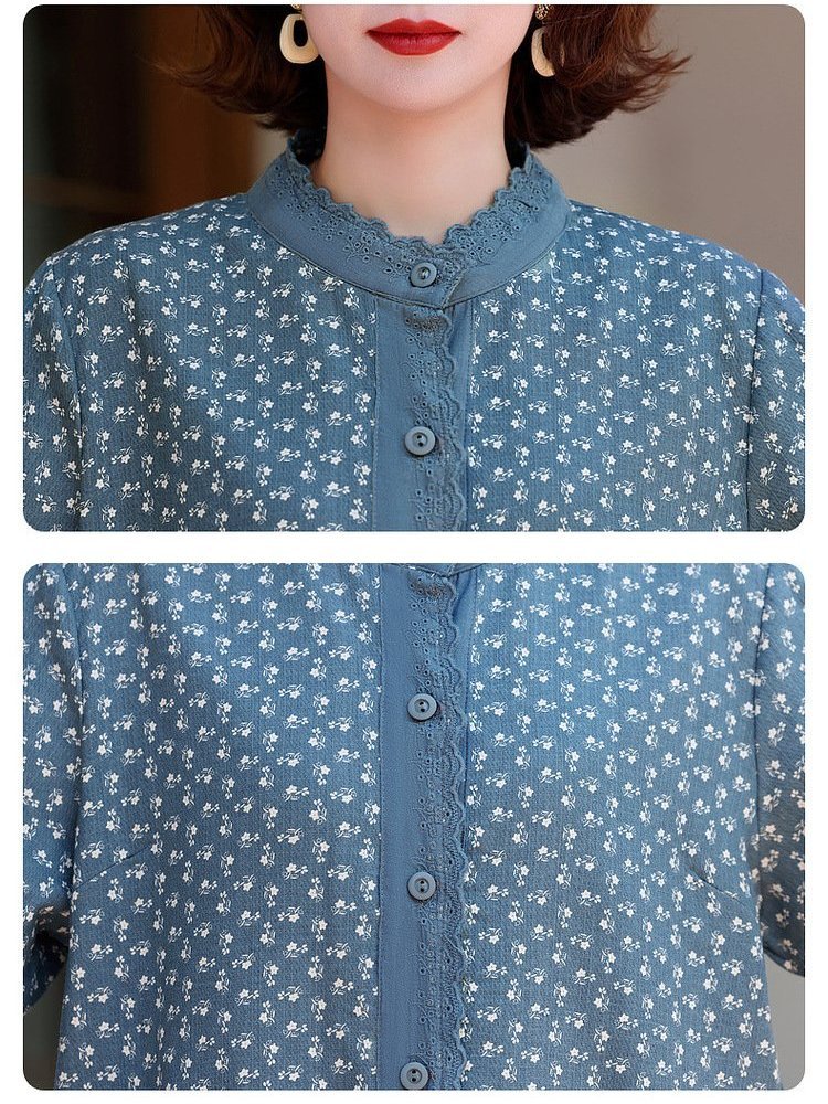 底蕴蕾丝边碎花薄款外套J251WKZX21-38·蓝色