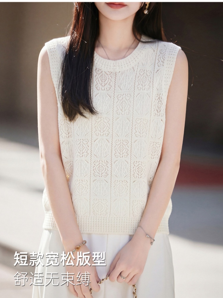 【蚕丝亚麻】特舒钩花镂空背心TS6069·奶白色