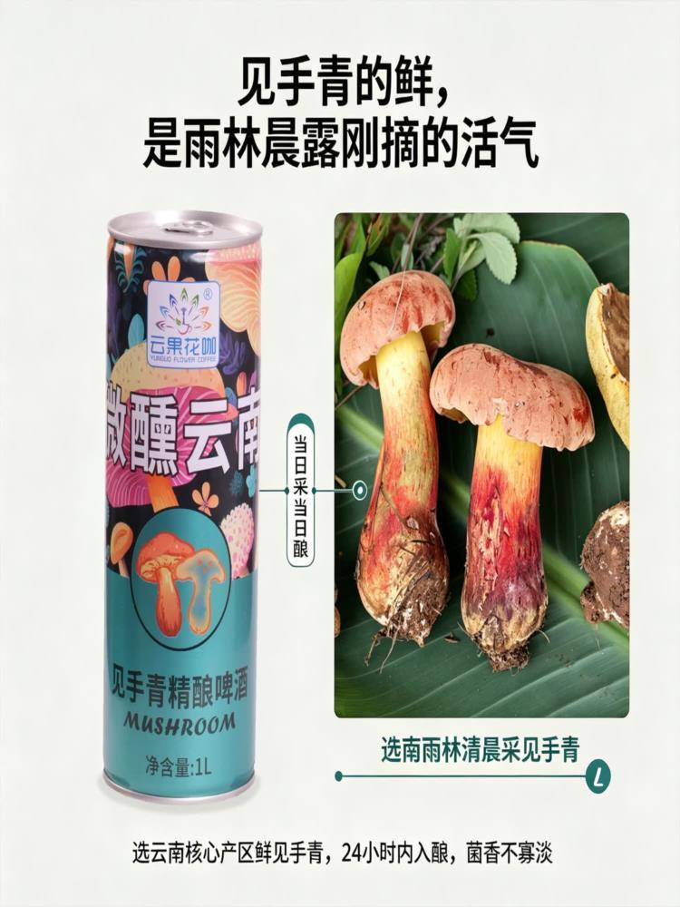 【云南特产】见手青精酿原浆 1L*3罐 野生牛肝菌 精酿