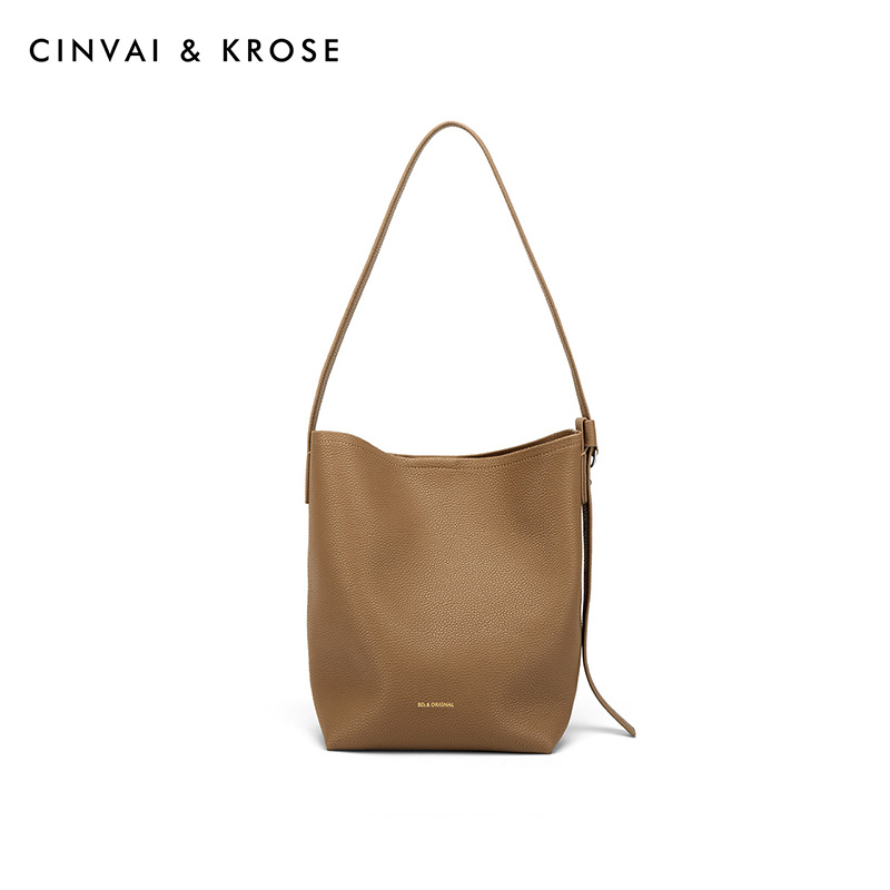 CinvaiKrose 水桶包女真皮包包大容量包包斜挎包女包B6424·浅棕色