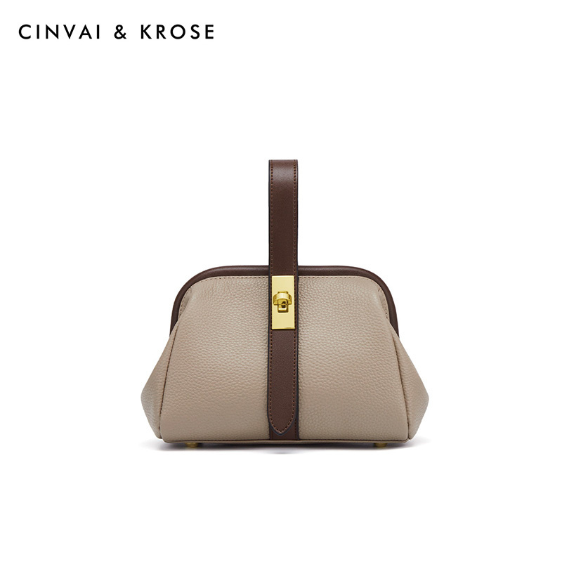 CinvaiKrose 迷你包包女牛皮新款手提包单肩斜挎包夹子包女包C6305·大象灰
