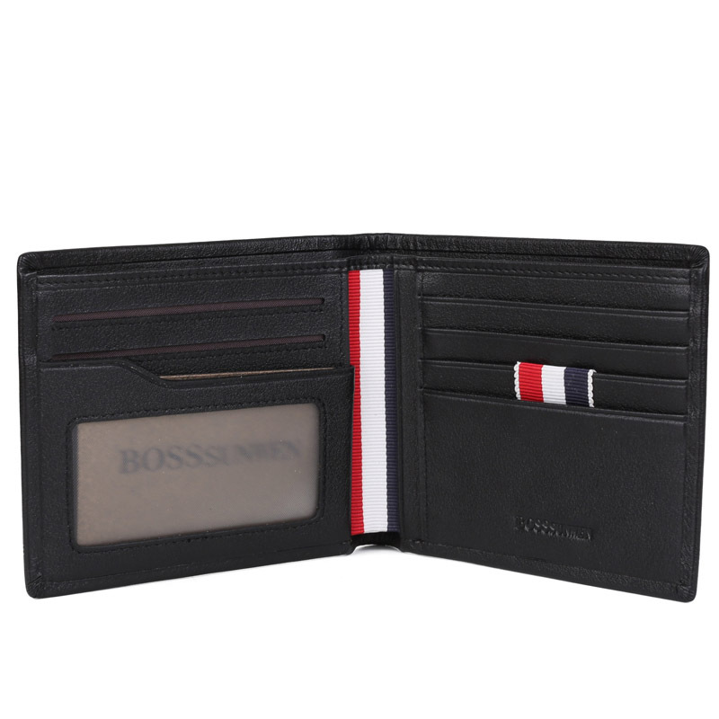 博斯绅威bosssunwen男士商务休闲男士牛皮横款钱包·黑色