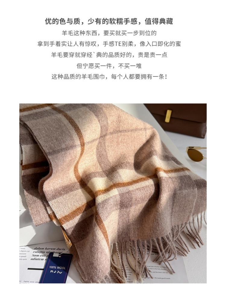 【100羊毛】普春男女士通用格子围巾YM-082·21深红格