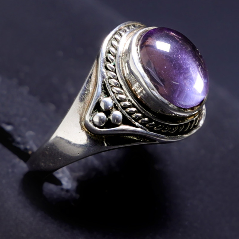 缔梵珠宝冰种紫水晶复古925银戒·紫水晶