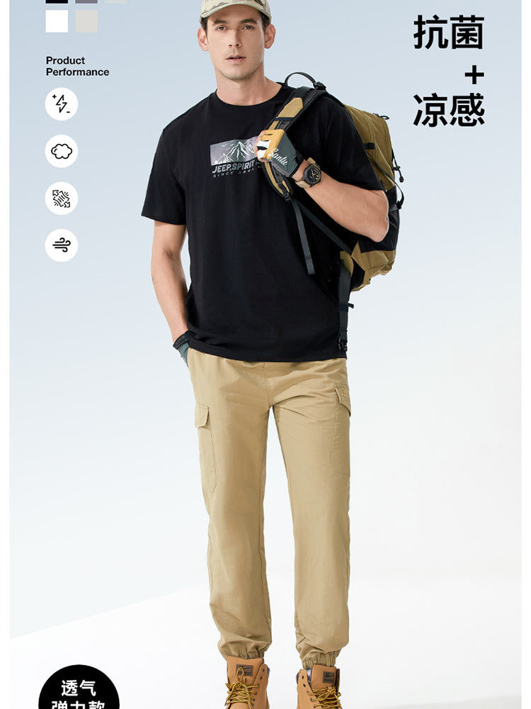 JEEP正品短袖男士夏季新款圆领休闲时尚纯色T恤JPTX25643·深月灰