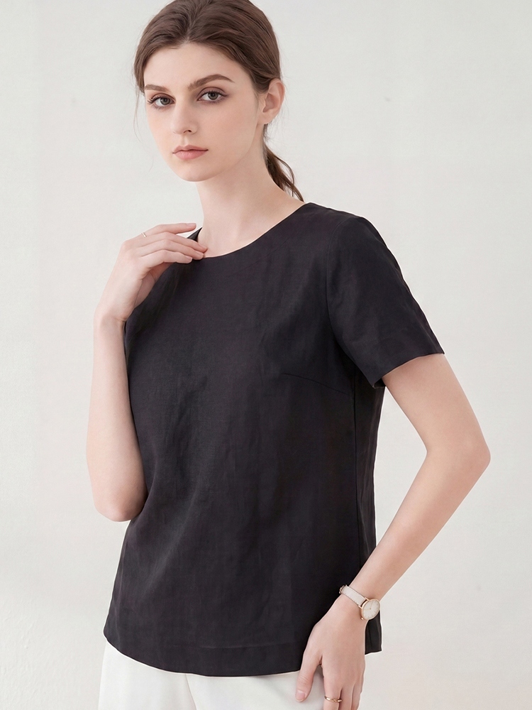 鳄鱼恤女士100汉麻短袖·黑色