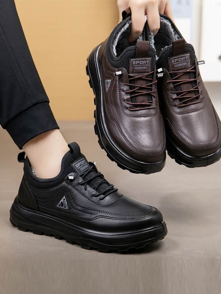 轻柔皮面加绒内里保暖男鞋102#·棕色