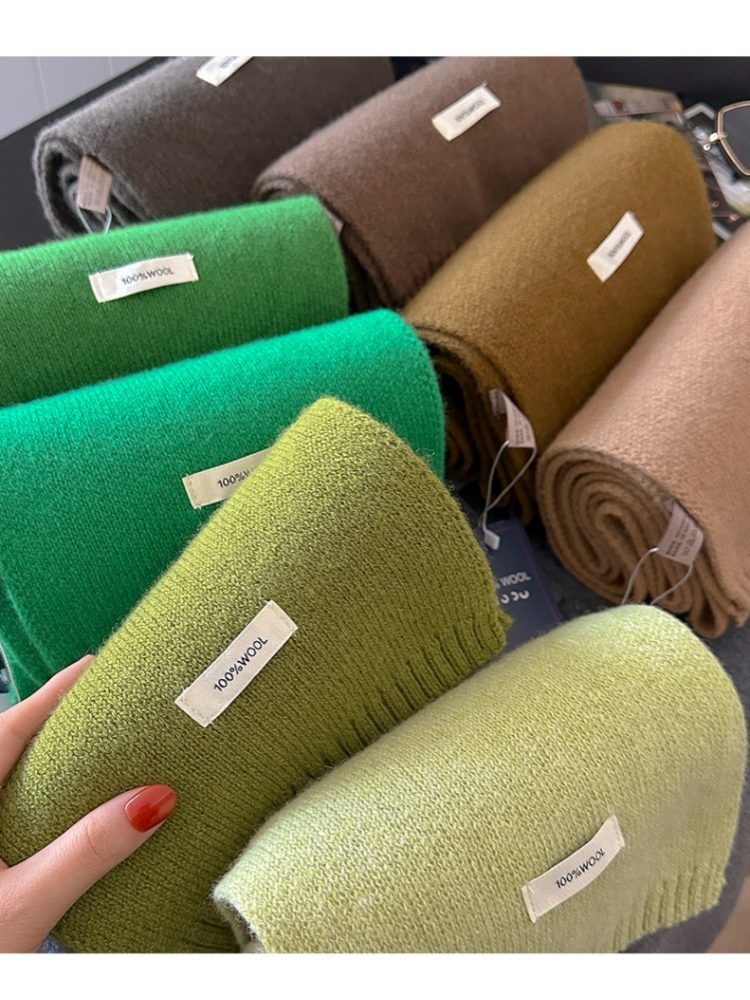普春100羊毛软糯纯色围巾48色·30#黄绿色