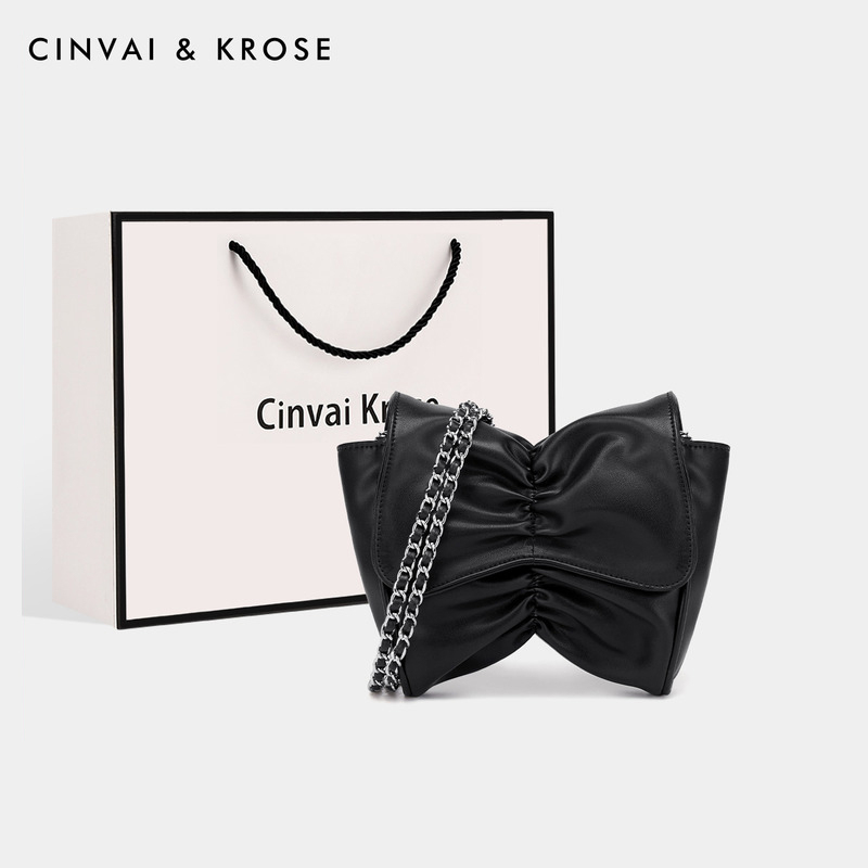 CinvaiKrose 包包女链条包迷你斜挎包蝴蝶结腋下包女包B6442·黑色