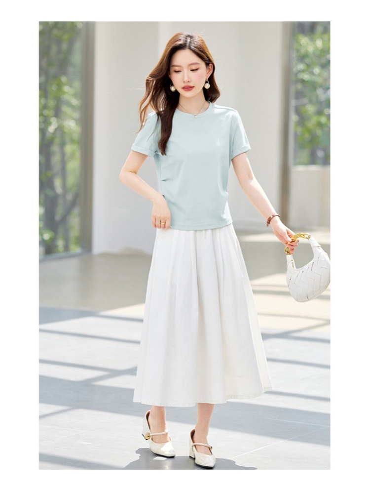 【92精梳棉】轩凌子正肩卷边袖口收腰T恤XS82620091·冰茶色