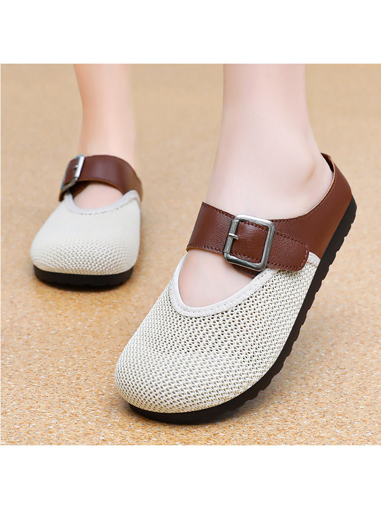 【清仓特价】时尚撞色拼接网面透气一脚蹬勃肯凉拖鞋·白色